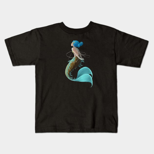 The Golden Mermaid Kids T-Shirt by NabiDew